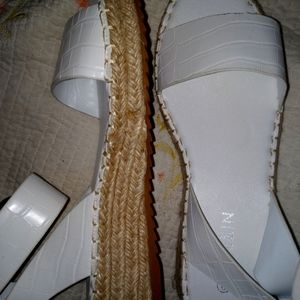White Women's sandals wrap around ankle